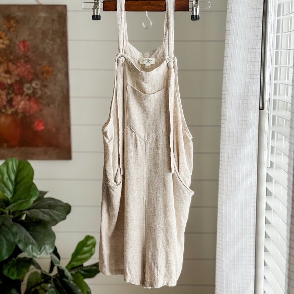 Umgee Cream Linen Cotton Romper Jumpsuit